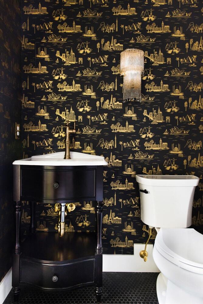 Elegant black and gold powder room by MA Peterson in the Twin Cities