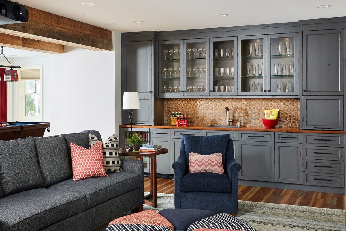 Lower level kitchenette with rustic elements by MA Peterson in the Twin Cities