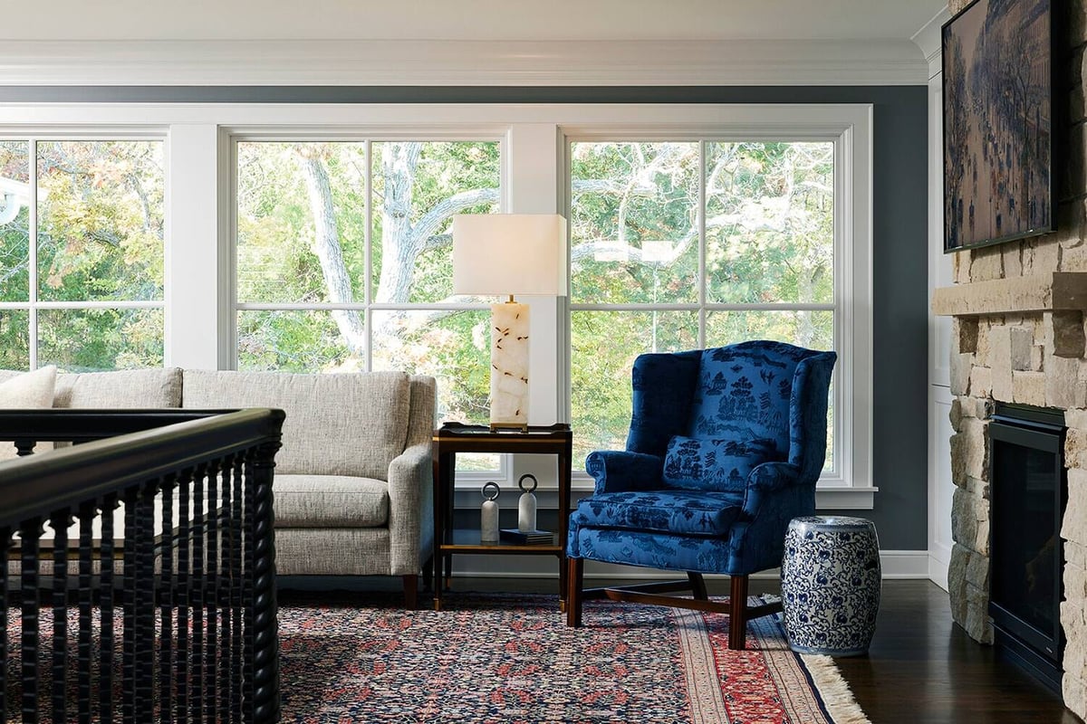 Bright living room with elegant furnishings and natural light, designed by MA Peterson in Twin Cities