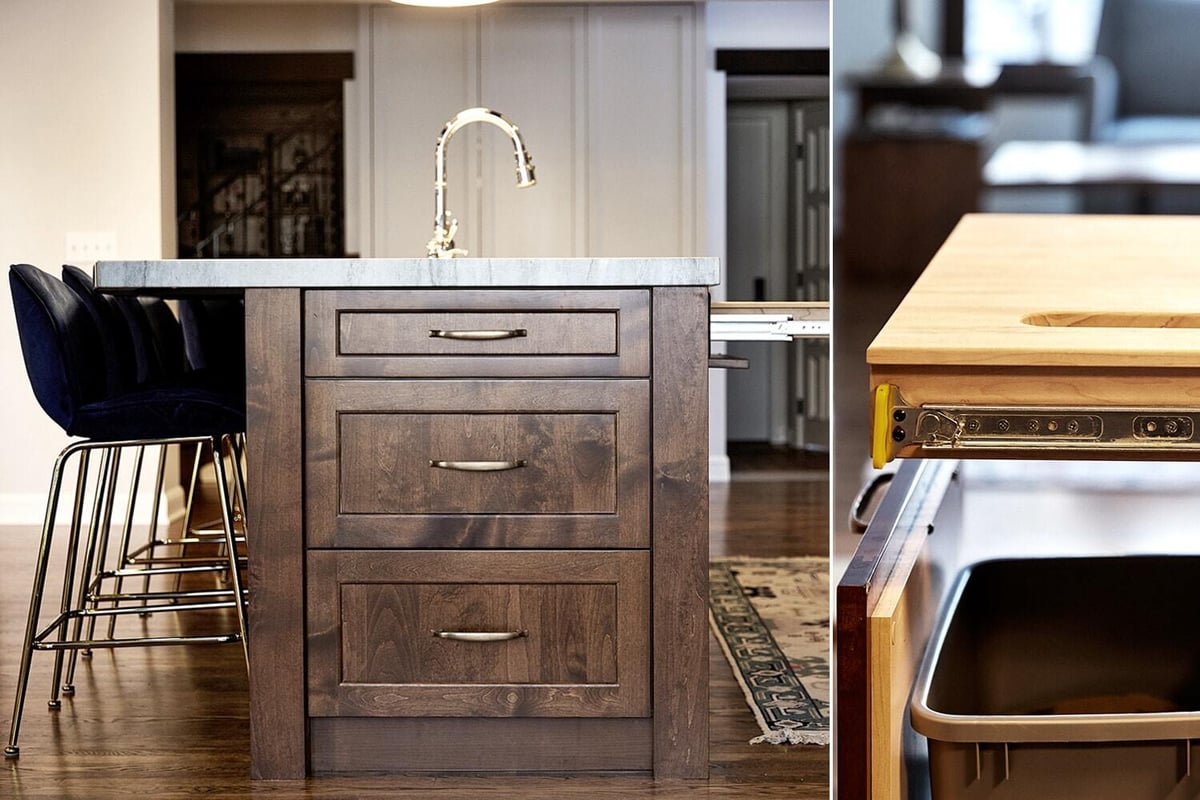 Twin Cities home kitchen island with dark wood cabinetry remodeled by MA Peterson