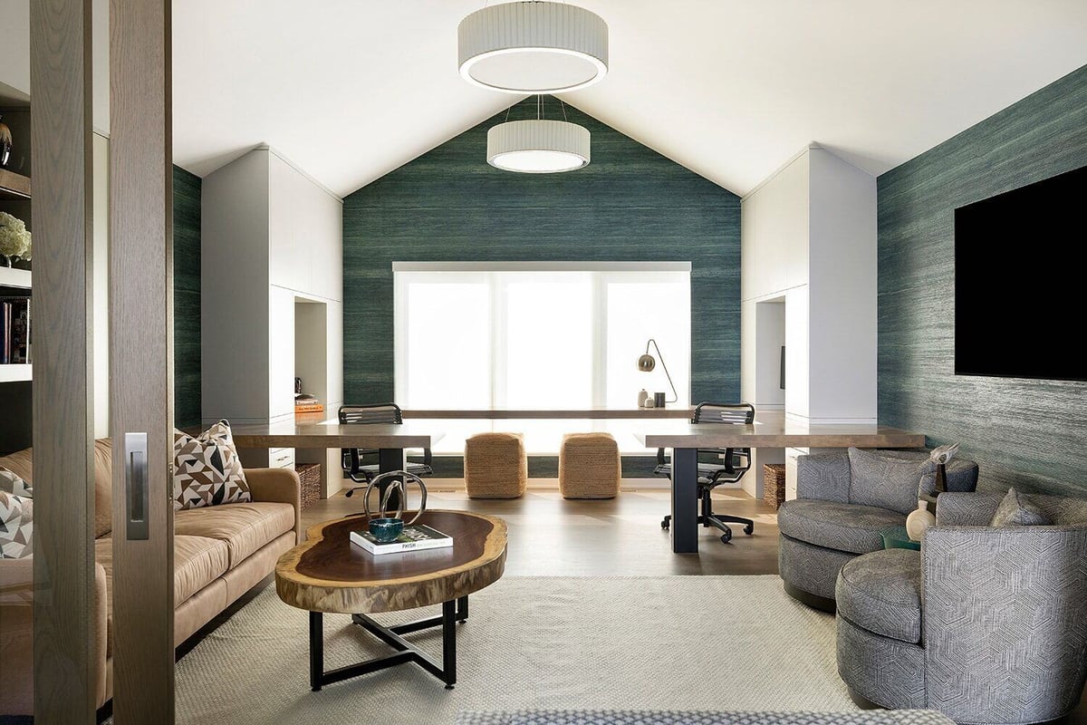 Spacious home office with dual workstations, designed by MA Peterson in Twin Cities