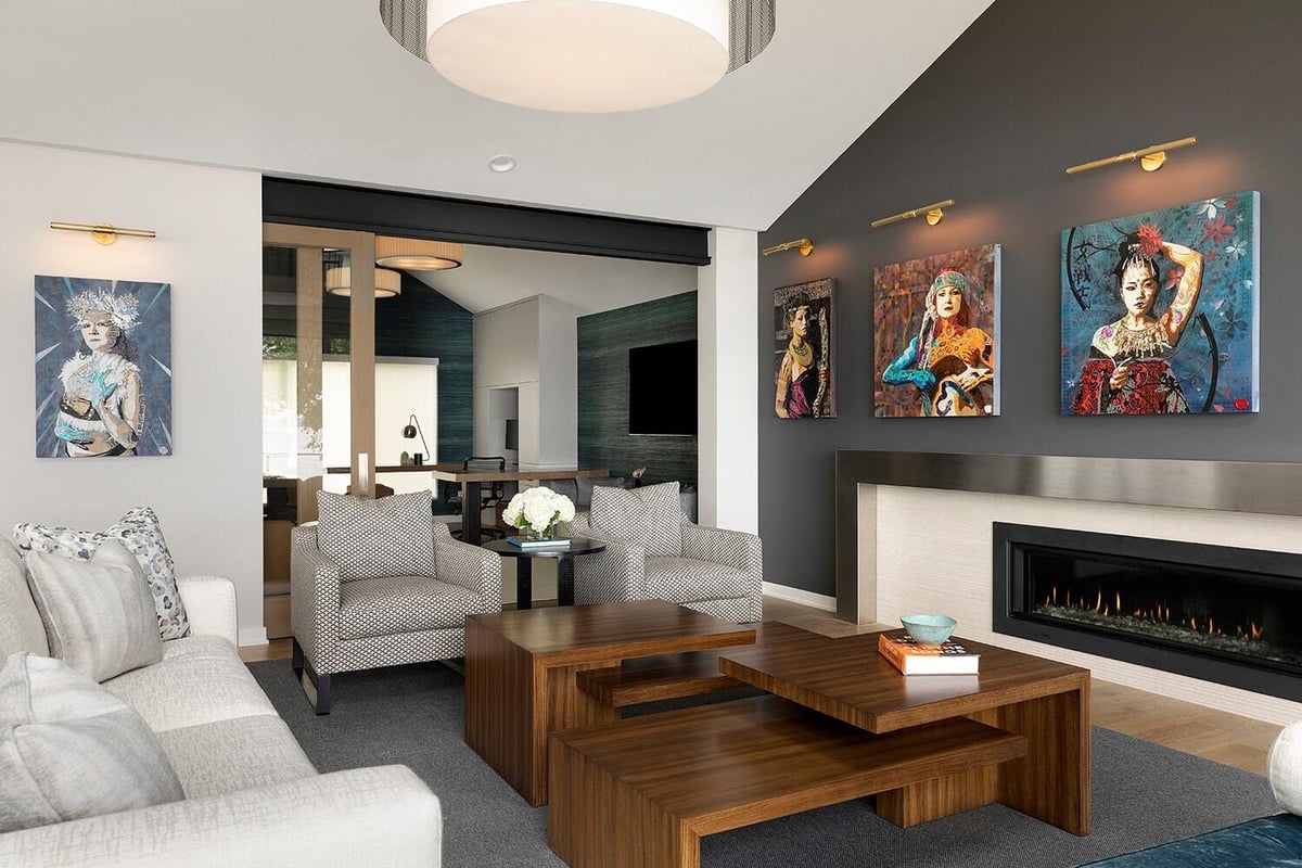Stylish living area with vibrant wall art, designed by MA Peterson in Twin Cities