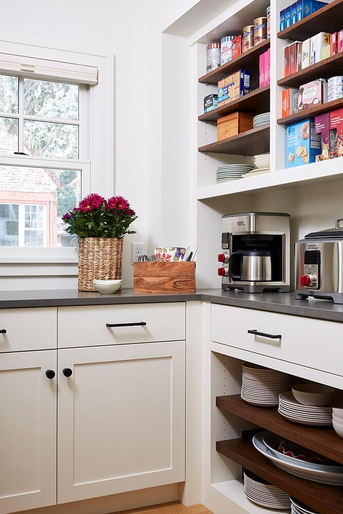 Pantry area with coffee station in a Twin Cities home remodeled by MA Peterson