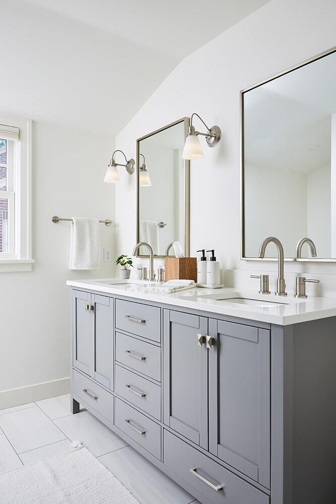 Twin Cities home remodel by MA Peterson showcasing a bathroom with a contemporary double vanity